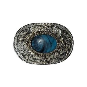 Vintage Belt Buckle Turquoise Silver Western USA Trucker Ornate Fashion West